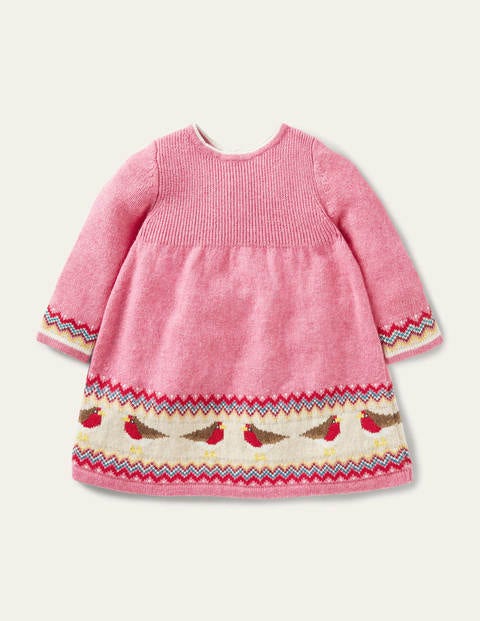 Fair Isle Knitted Dress - Formica Pink Robins