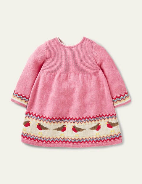 Fair Isle Knitted Dress - Formica Pink Robins Fair Isle Knitted Dress - Formica Pink Robins