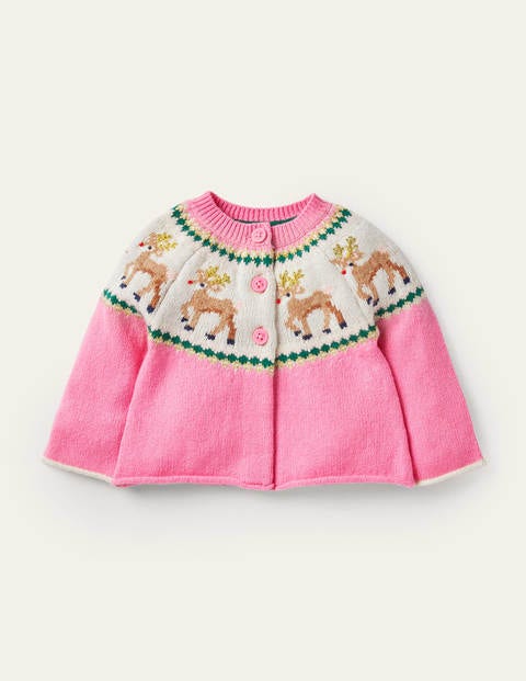 Fair Isle Cardigan - Formica Pink Reindeer Fair Isle Cardigan - Formica Pink Reindeer