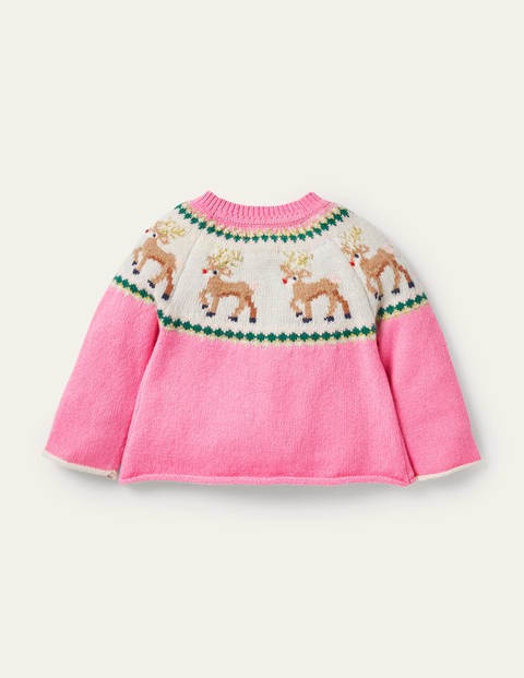 Fair Isle Cardigan - Formica Pink Reindeer Fair Isle Cardigan - Formica Pink Reindeer