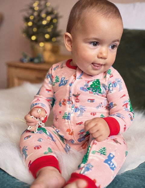 Twin Pack Zip Sleepsuit - Boto Pink Woodland Christmas Twin Pack Zip Sleepsuit - Boto Pink Woodland Christmas