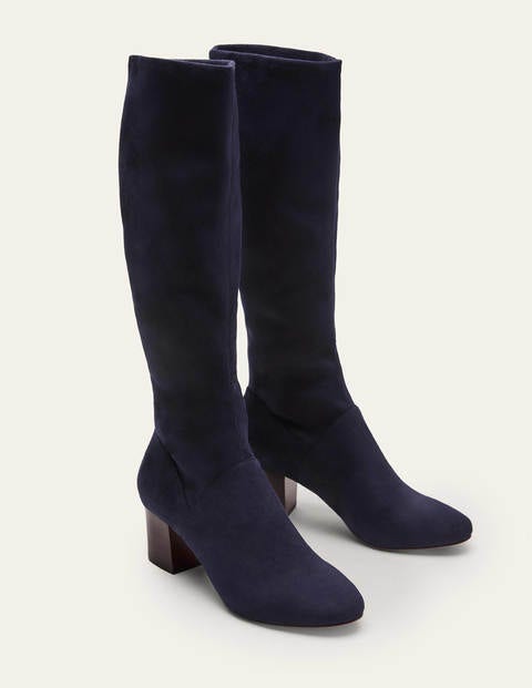 Round Toe Stretch Boots - Navy