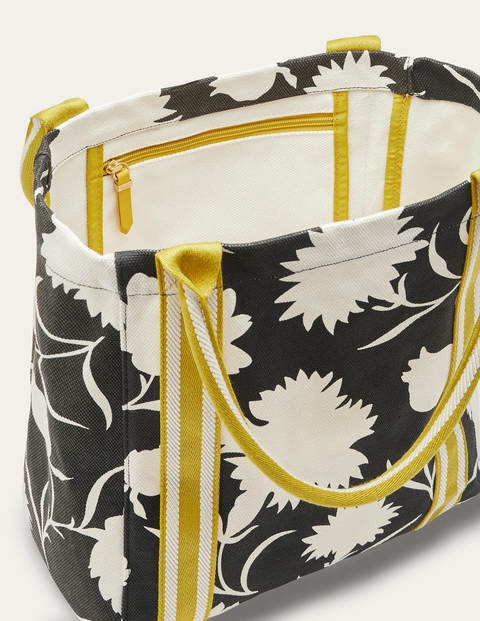 Cabas Olivia en toile - Noir, motif Leafy Bud Cabas Olivia en toile - Noir, motif Leafy Bud