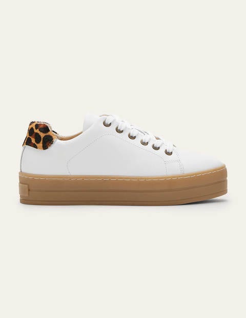 Leather Flatform Trainers - White Gum Sole