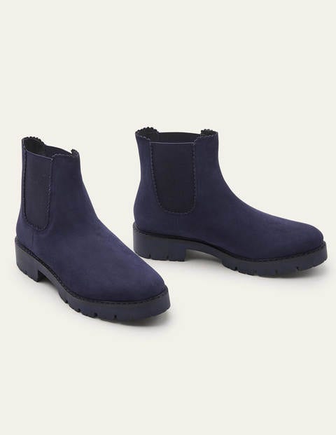 Scallop Detail Chelsea Boots - Navy