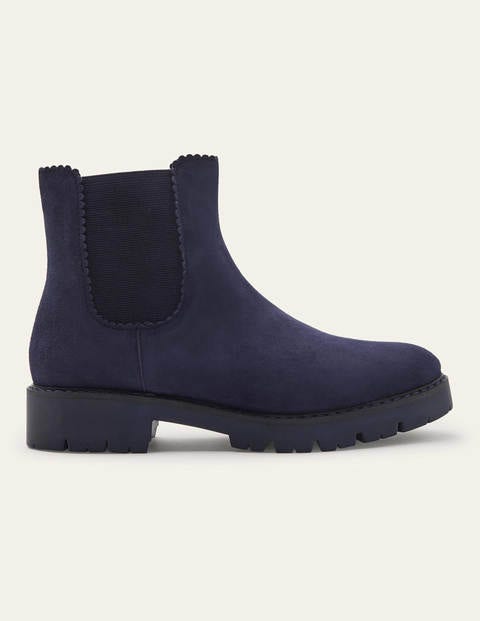 Scallop Detail Chelsea Boots - Navy