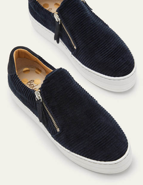 Plateau-Turnschuhe mit Reißverschluss - Navy, Cord Plateau-Turnschuhe mit Reißverschluss - Navy, Cord