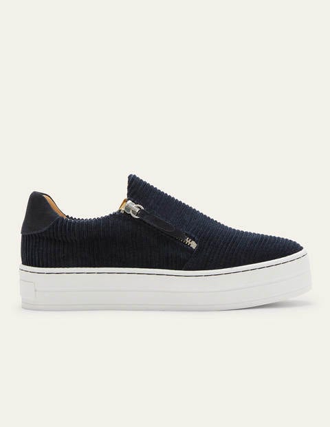 Plateau-Turnschuhe mit Reißverschluss - Navy, Cord Plateau-Turnschuhe mit Reißverschluss - Navy, Cord