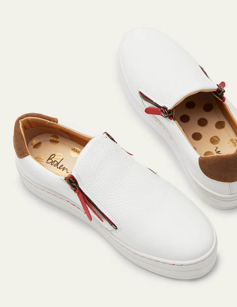 white faux leather flatform trainers