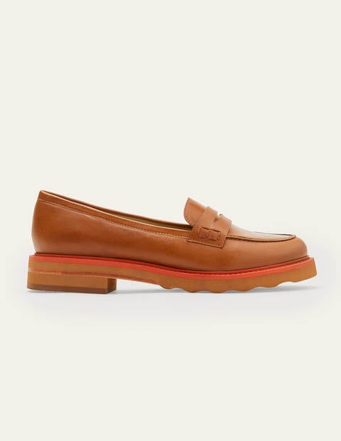 Chunky Penny Loafers - Tan/Cherry Red