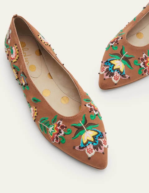Catriona Ballerinas - Tan Embroidered Catriona Ballerinas - Tan Embroidered