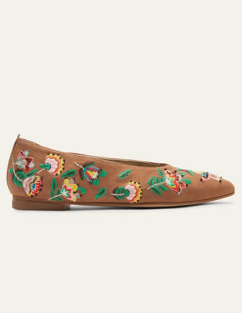 Catriona Ballerinas - Tan Embroidered Catriona Ballerinas - Tan Embroidered