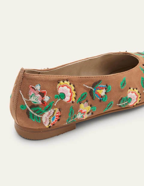 Catriona Ballerinas - Tan Embroidered Catriona Ballerinas - Tan Embroidered