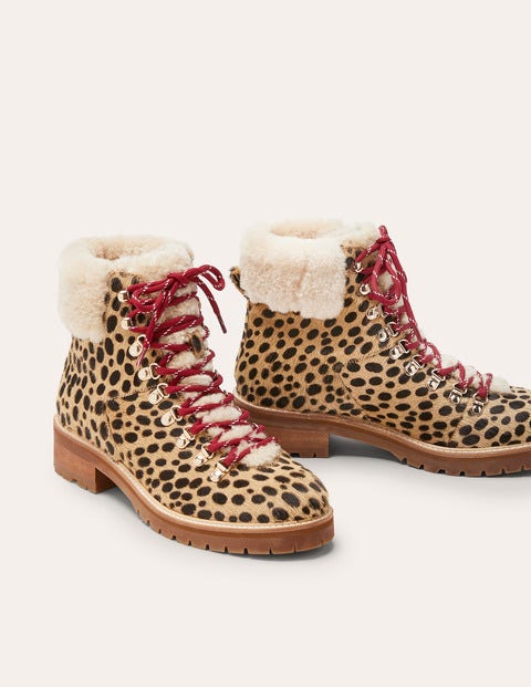 Lace-up Hiking Boots - Tan Leopard