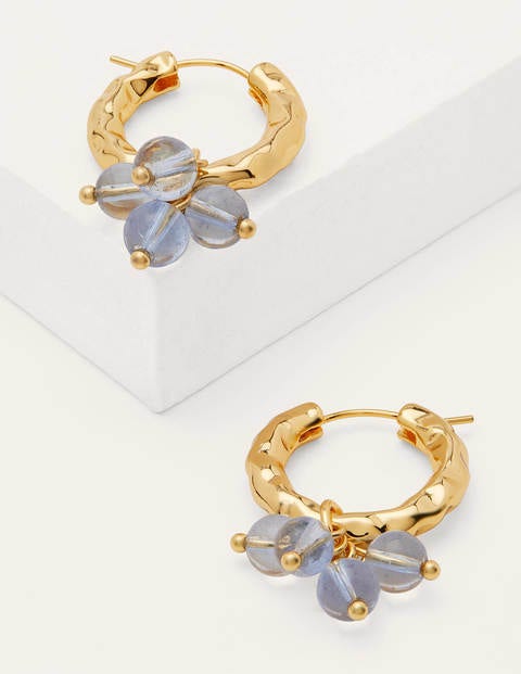 Hammered Beaded Hoop Earrings - Blue Hammered Beaded Hoop Earrings - Blue