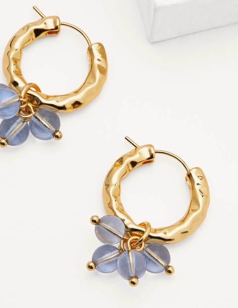 Hammered Beaded Hoop Earrings - Blue Hammered Beaded Hoop Earrings - Blue