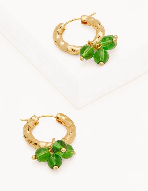 Hammered Beaded Hoop Earrings - Green Hammered Beaded Hoop Earrings - Green