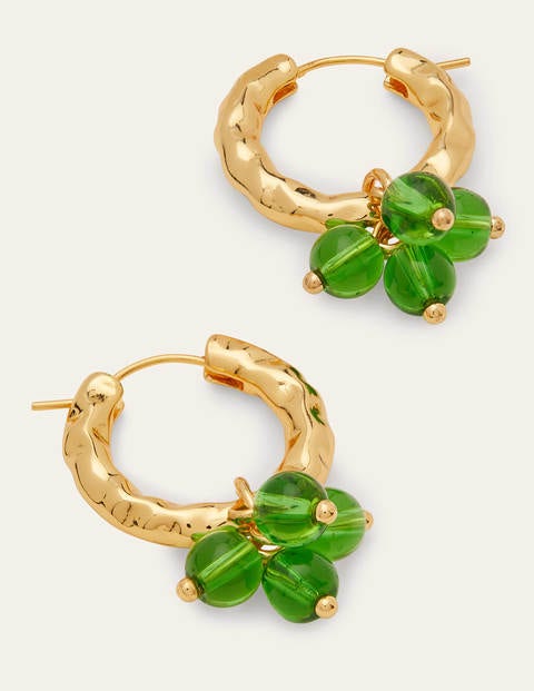 Hammered Beaded Hoop Earrings - Green Hammered Beaded Hoop Earrings - Green