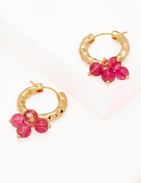 Hammered Beaded Hoop Earrings - Pink Hammered Beaded Hoop Earrings - Pink