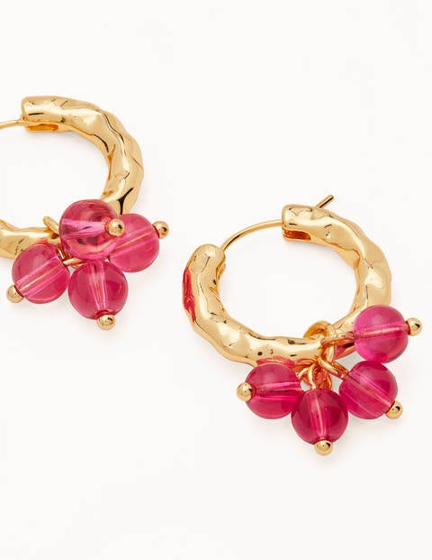 Hammered Beaded Hoop Earrings - Pink Hammered Beaded Hoop Earrings - Pink