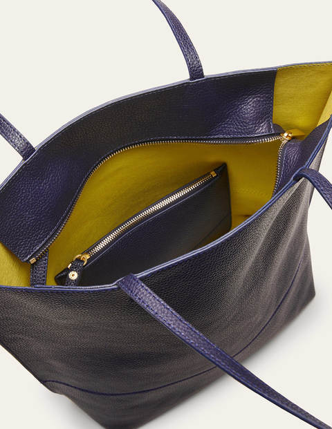 Leather Tote Bag - Navy
