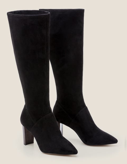 Pointed Toe Stretch Boots - Black
