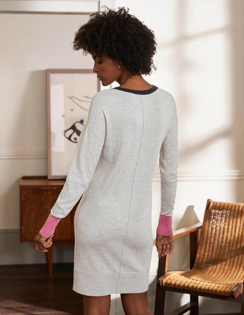 Strickkleid mit Blockfarben - Grau Melange Strickkleid mit Blockfarben - Grau Melange
