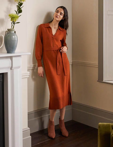 Harriet Knitted Midi Dress - Rust