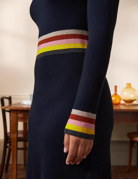 Stripe Waist Knitted Dress - Navy Stripe Waist Knitted Dress - Navy