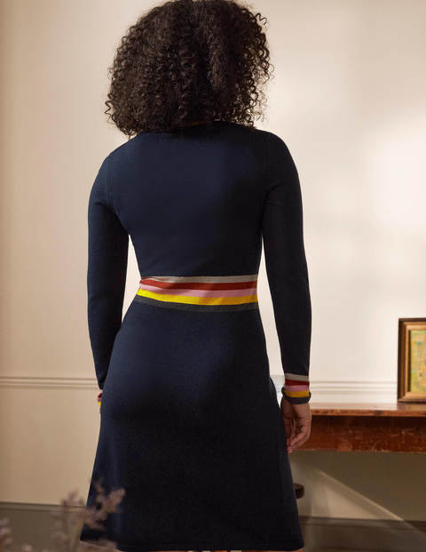 Stripe Waist Knitted Dress - Navy Stripe Waist Knitted Dress - Navy