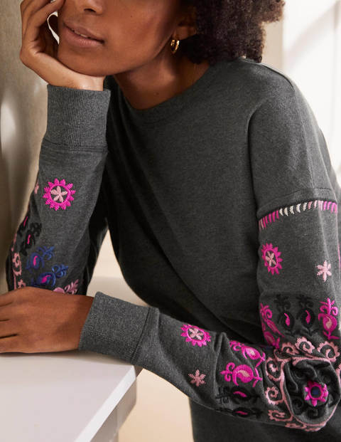 Jasmine Sweatshirt Dress - Charcoal Marl, Embroidery
