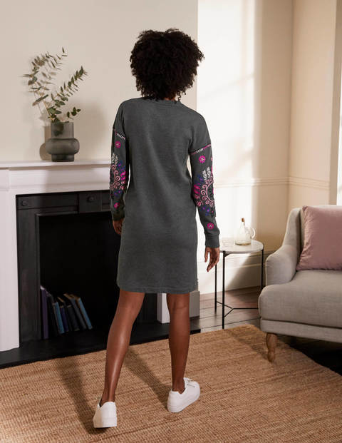 Robe-sweat Jasmine - Anthracité chiné, broderie Robe-sweat Jasmine - Anthracité chiné, broderie