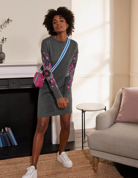 Robe-sweat Jasmine - Anthracité chiné, broderie Robe-sweat Jasmine - Anthracité chiné, broderie