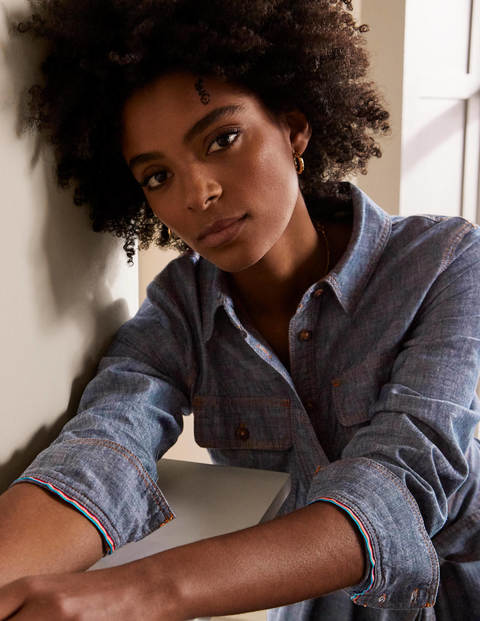 Colette Chambray-Midikleid - Mittleres Vintageblau Colette Chambray-Midikleid - Mittleres Vintageblau