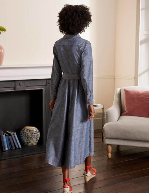 Colette Chambray-Midikleid - Mittleres Vintageblau Colette Chambray-Midikleid - Mittleres Vintageblau