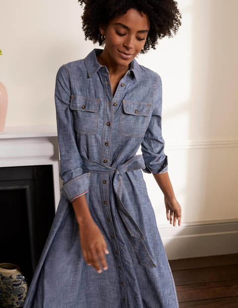 Colette Chambray-Midikleid - Mittleres Vintageblau Colette Chambray-Midikleid - Mittleres Vintageblau