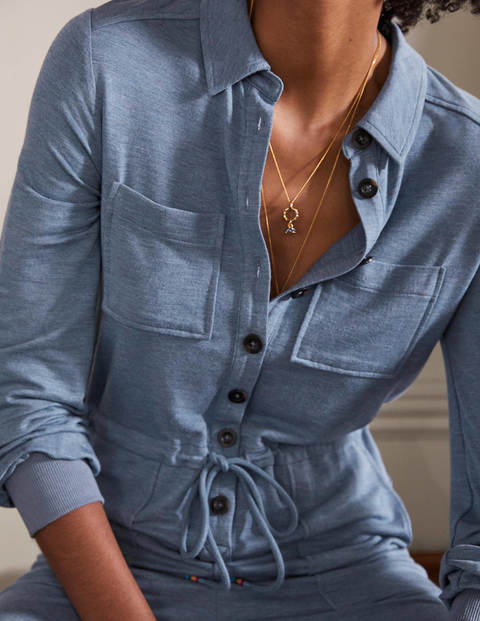 Utility Jersey Jumpsuit - Mid Blue Marl Utility Jersey Jumpsuit - Mid Blue Marl