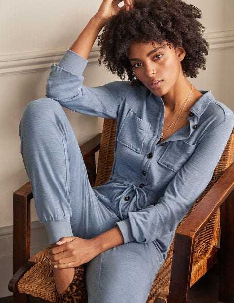 Utility Jersey Jumpsuit - Mid Blue Marl Utility Jersey Jumpsuit - Mid Blue Marl