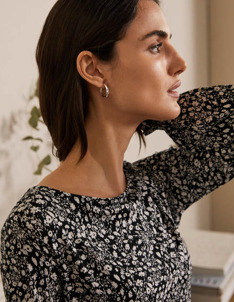 Evelyn Jersey Midi Dress - Black, Floral Cascade Evelyn Jersey Midi Dress - Black, Floral Cascade