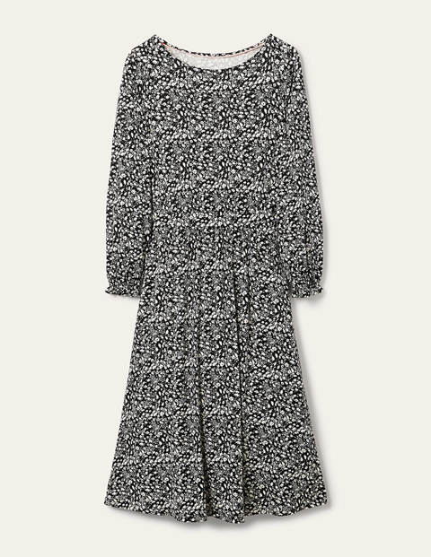 Evelyn Jersey Midi Dress - Black, Floral Cascade Evelyn Jersey Midi Dress - Black, Floral Cascade