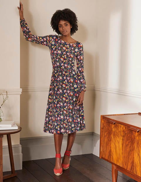 Evelyn Jersey Midi Dress - French Navy, Opulent Floral