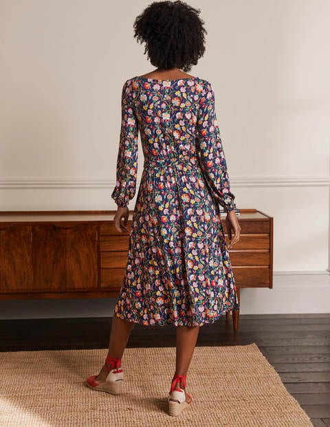 Evelyn Jersey Midi Dress - French Navy, Opulent Floral Evelyn Jersey Midi Dress - French Navy, Opulent Floral