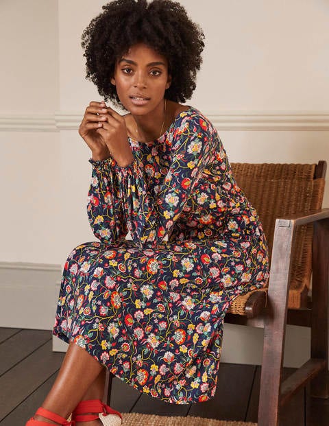 Evelyn Jersey Midi Dress - French Navy, Opulent Floral Evelyn Jersey Midi Dress - French Navy, Opulent Floral