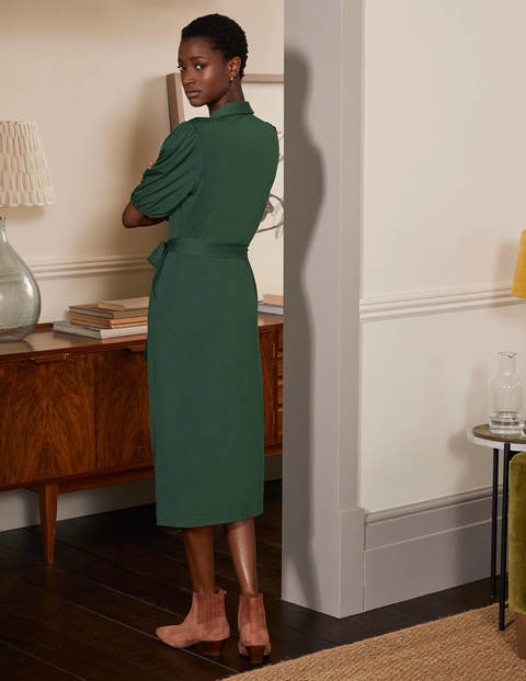 Puff Sleeve Jersey Shirt Dress - Wellington Green Puff Sleeve Jersey Shirt Dress - Wellington Green