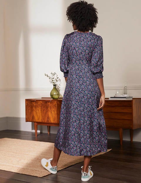 Robe midi Iris - Bleu galaxie, motif Pretty Floral Robe midi Iris - Bleu galaxie, motif Pretty Floral