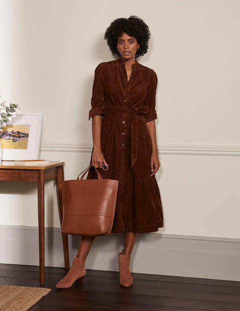 Ellen Tiered Shirt Dress - Copper Brown ...