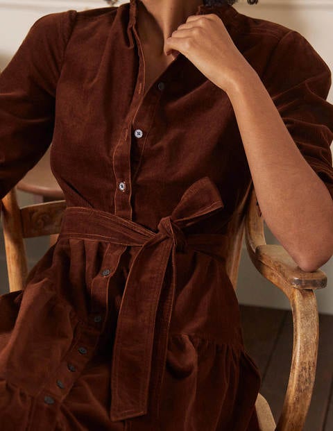 Ellen Tiered Shirt Dress - Copper Brown