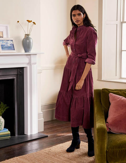 Ellen Hemdblusenkleid mit Stufen - Feigenpudding Ellen Hemdblusenkleid mit Stufen - Feigenpudding