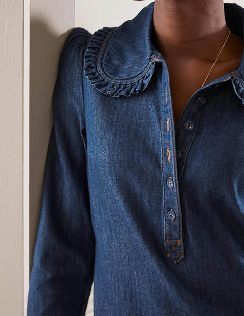 Denimkleid mit Statement-Kragen - Mittleres Vintageblau, Denim Denimkleid mit Statement-Kragen - Mittleres Vintageblau, Denim