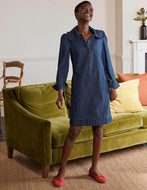 Denimkleid mit Statement-Kragen - Mittleres Vintageblau, Denim Denimkleid mit Statement-Kragen - Mittleres Vintageblau, Denim